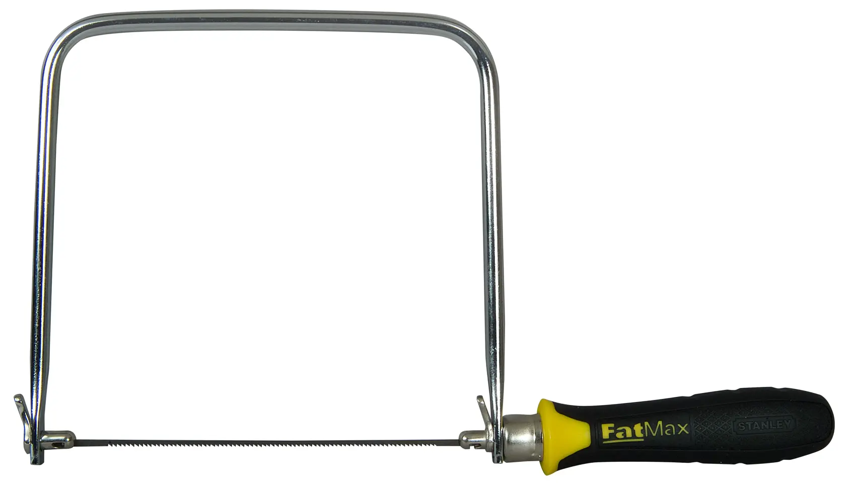 Scie à chantourner Stanley FatMax avec lame fine et poignée ergonomique noire et jaune.