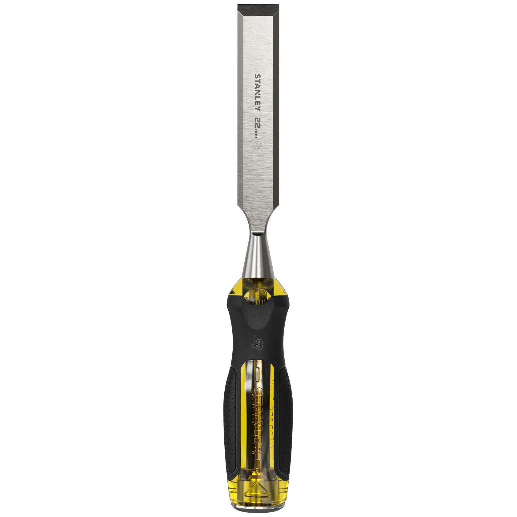 Ciseau Stanley 22 mm avec poignée jaune et noire, adapté au travail du bois et à la sculpture précise.