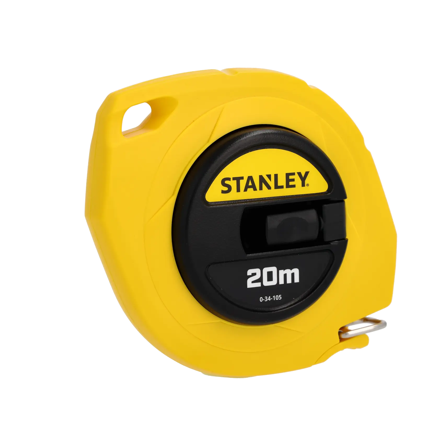 Photo of STANLEY 0-34-105 yellow and black 20m measuring tape, front angle on white background.