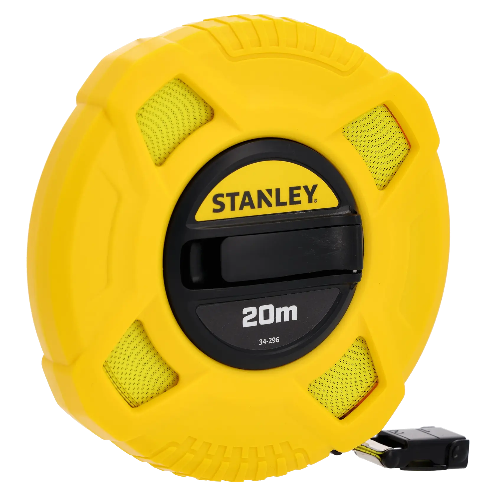 STANLEY 0-34-296 ruban à mesurer, 20m, boîtier jaune, vue de face, photographie produit sur fond blanc.