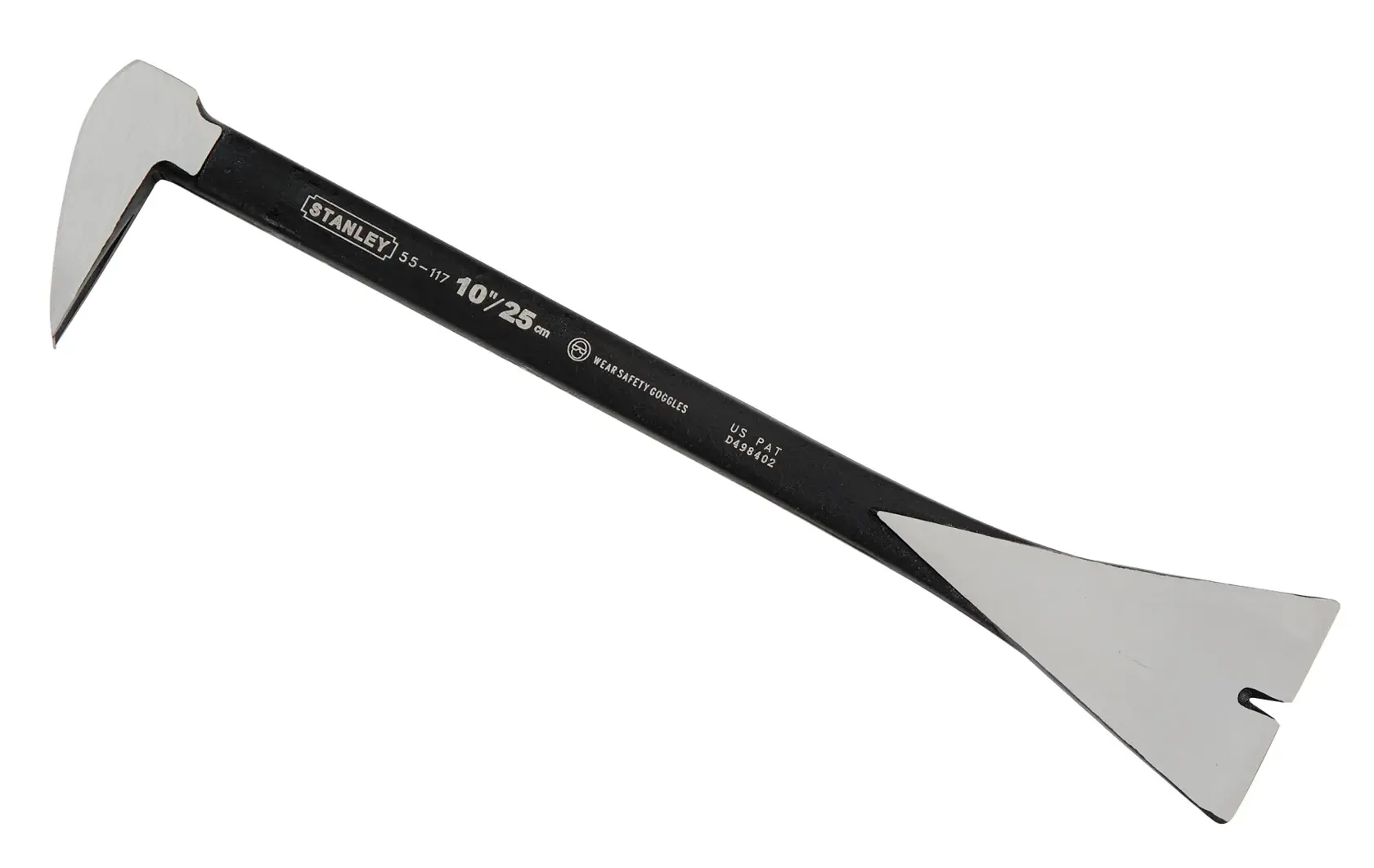STANLEY 0-55-117 pry bar with beveled ends, black and silver, product side view on white background.