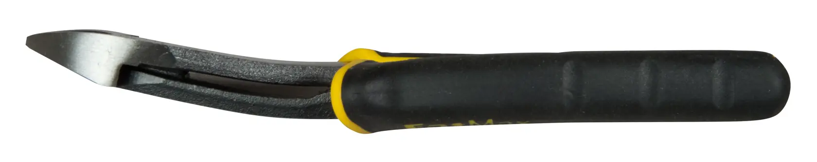 Curved black-handled pliers with a yellow accent, used for gripping or cutting small objects.