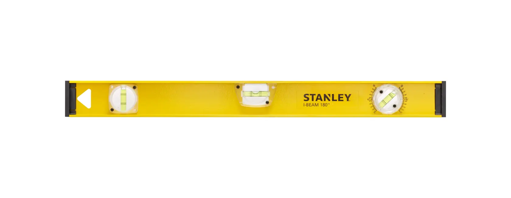Niveau à bulle Stanley jaune avec trois fioles pour mesure précise.