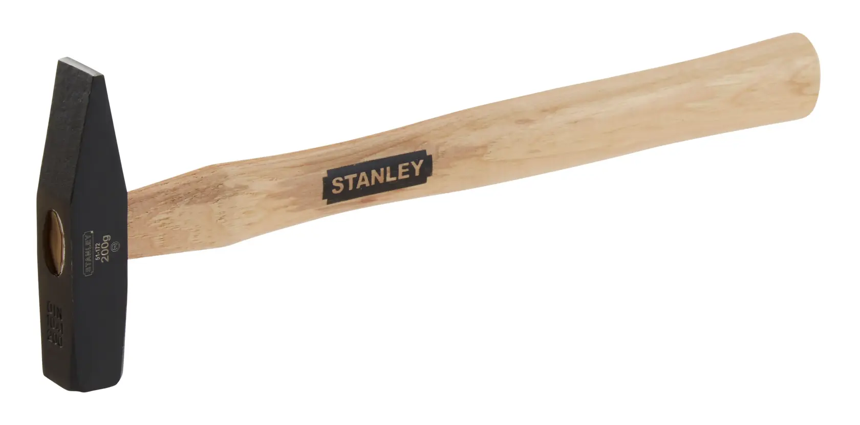 STANLEY 1-51-172 machinist hammer with wooden handle, side angle on white background.