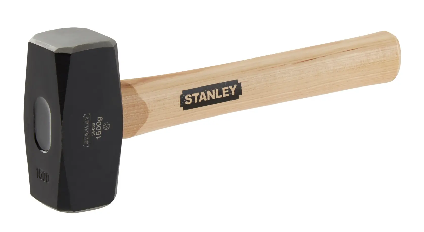 Marteau Stanley à manche en bois et tête métallique, présenté sur fond blanc.