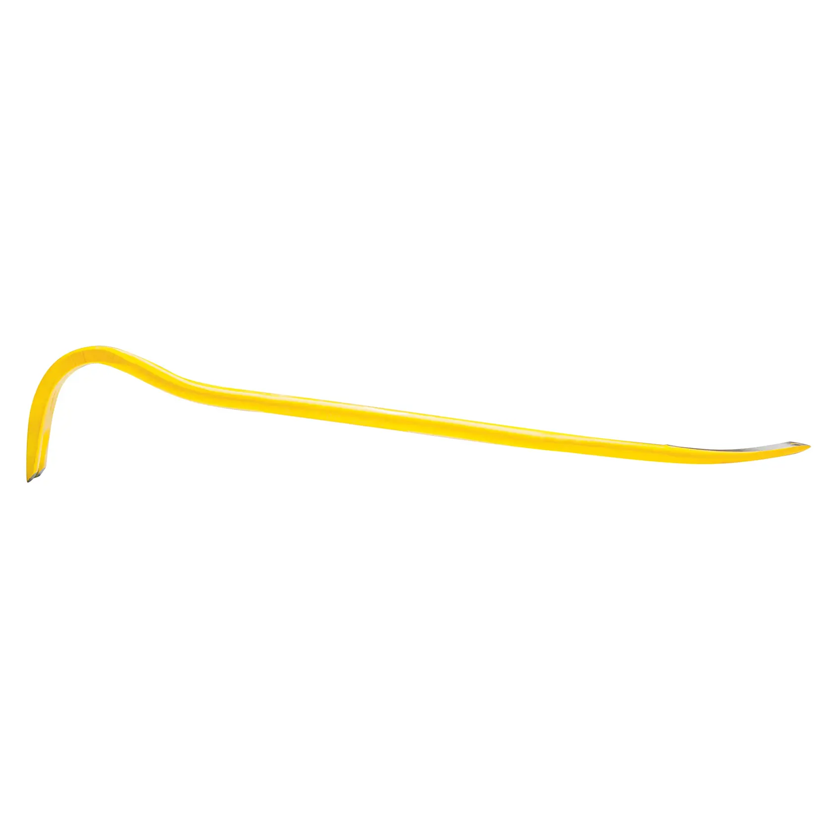 STANLEY 1-55-513 yellow steel wrecking bar, side angle on white background.