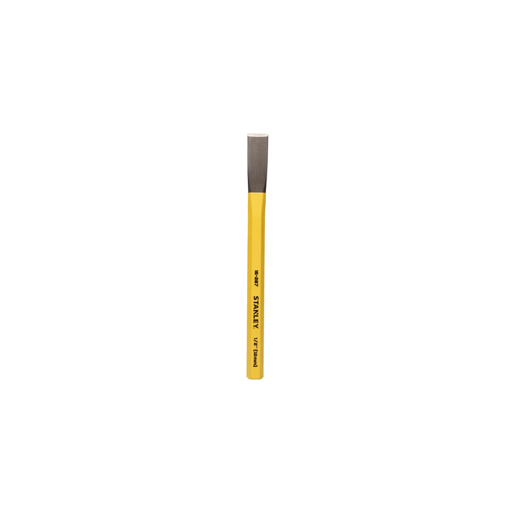 Stanley 4-18-287 cold chisel with a yellow handle for metalworking and cutting tasks.