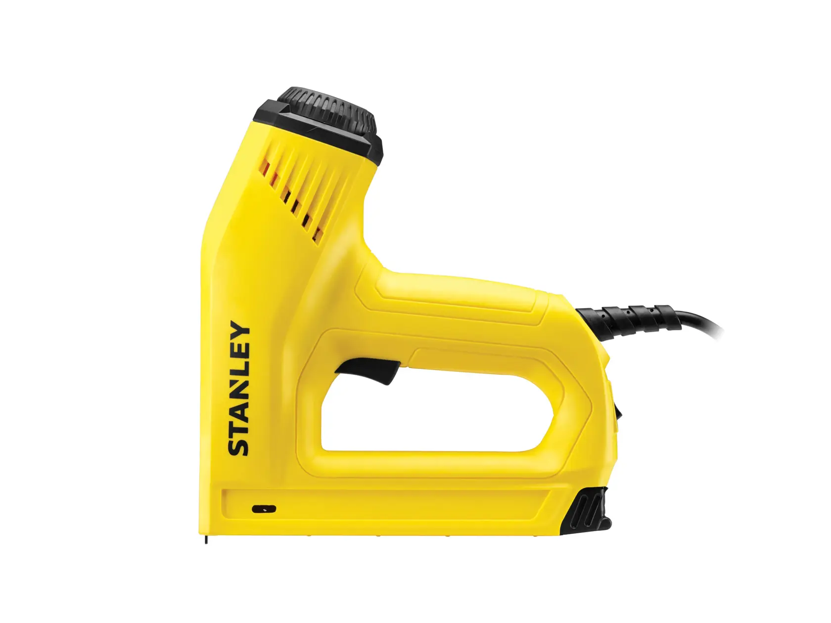 STANLEY 6-TRE550 agrafeuse électrique jaune, photo de côté sur fond blanc.