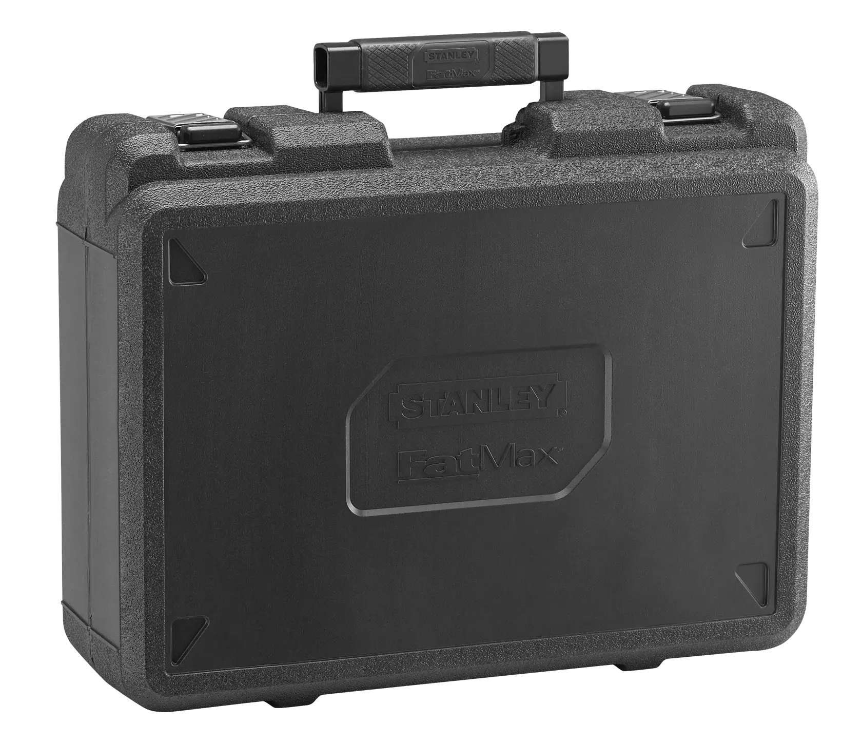 STANLEY FME340K schwarze Hartbox, FatMax-Logo, Vorderansicht, robuster Griff und Verschlüsse.