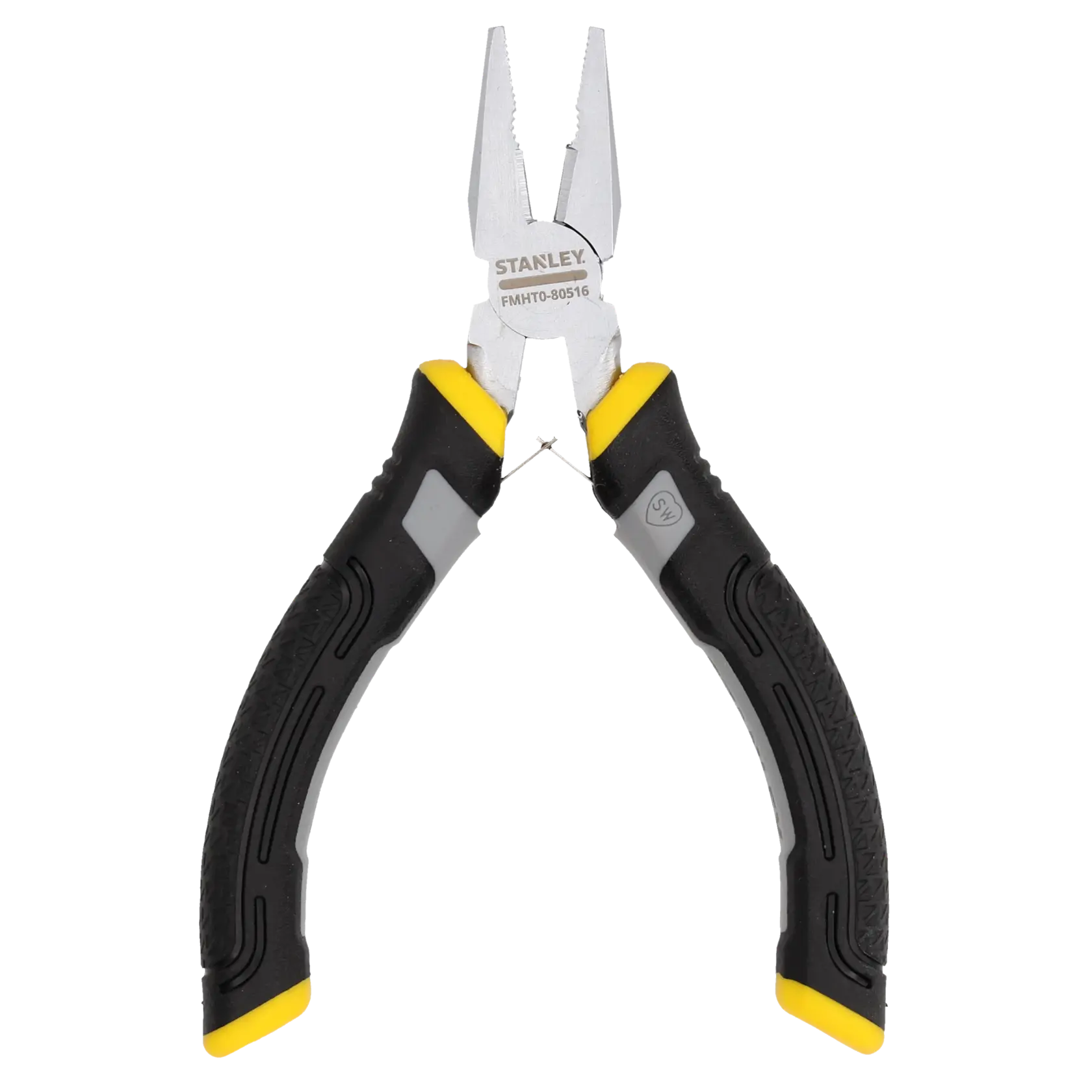 Pince STANLEY FMHT0-80516 avec poignées ergonomiques noires et jaunes, vue latérale, sur fond blanc.