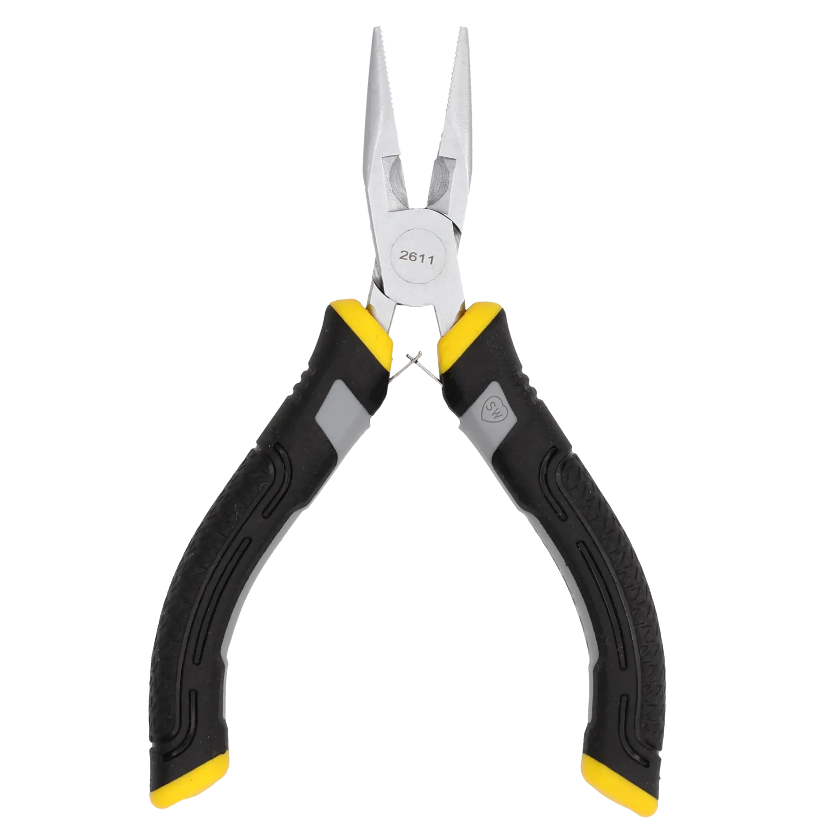 Pince à bec long Stanley avec poignées noires et jaunes, conçue pour une prise et coupe précise.