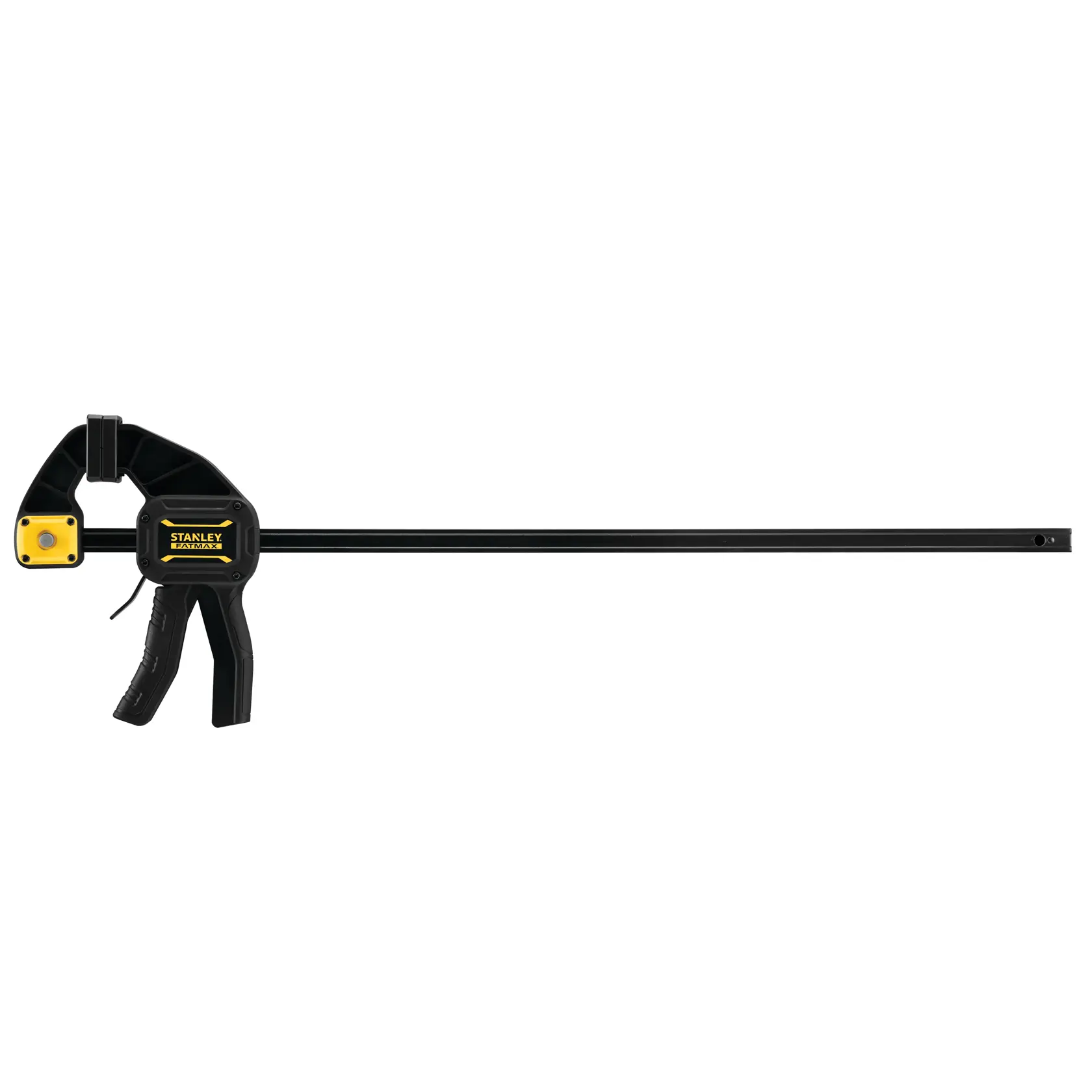 STANLEY FMHT0-83236 serre-joint à barre, noir et jaune, vue latérale, poignée ergonomique.