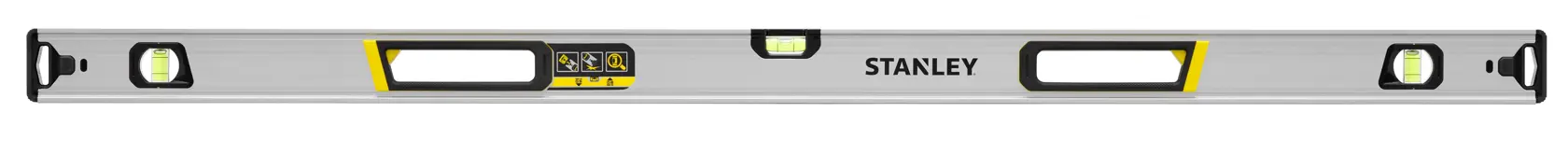 STANLEY FMHT43676-1 niveau à bulle, argenté avec accents noirs et jaunes, angle avant sur fond blanc.