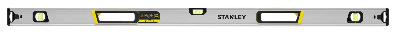 Stanley FMHT43677 niveau de boîte en aluminium avec accents jaunes, vue de face sur fond blanc.