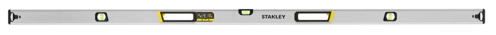 STANLEY FMHT43678-1 niveau à bulle à profilé rectangulaire, argenté avec accents noirs et jaunes, vue de dessus, fond blanc.