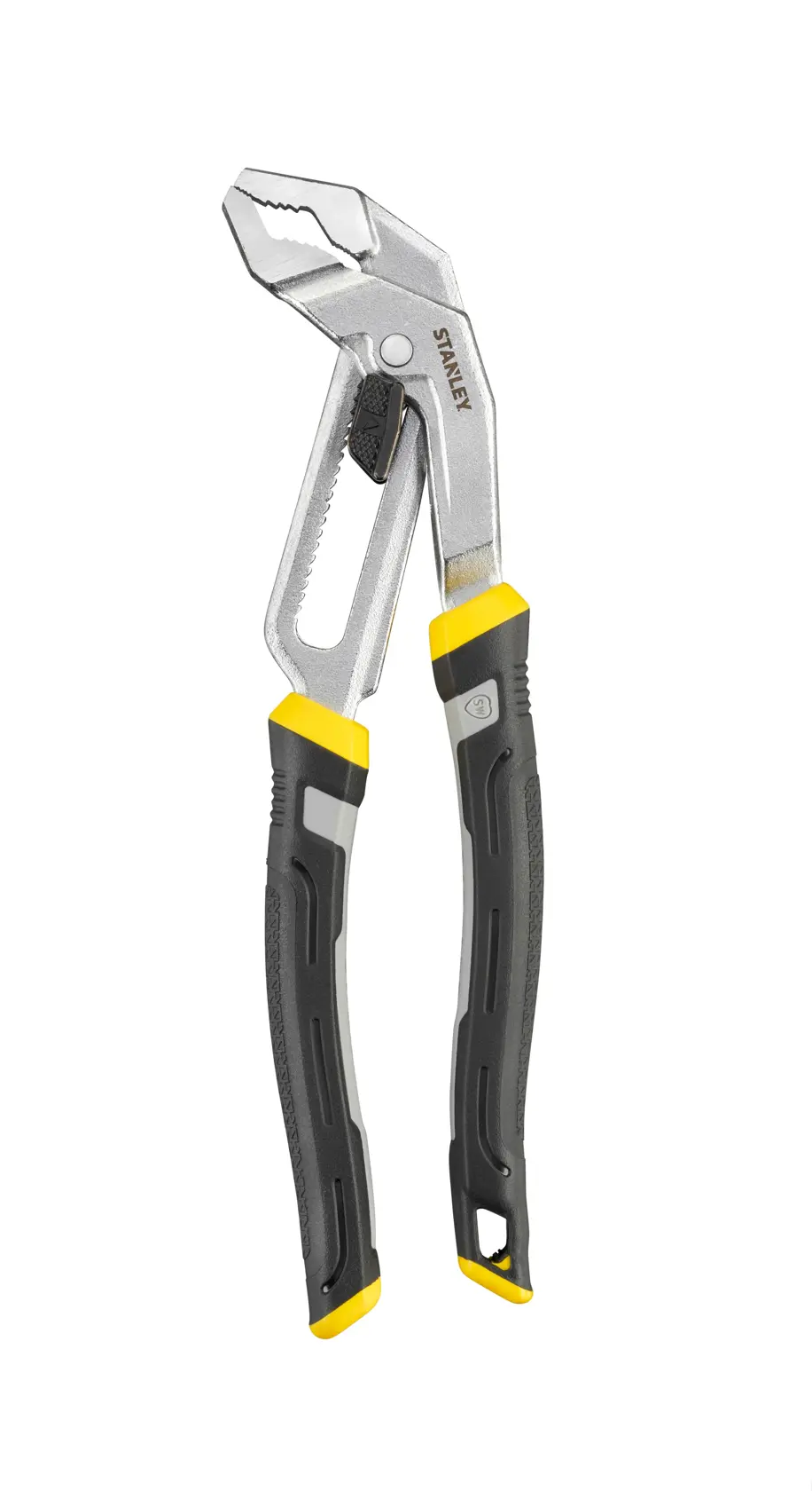 STANLEY FMHT75508-0 pince multiprise réglable avec poignées noires et jaunes, angle avant sur fond blanc.
