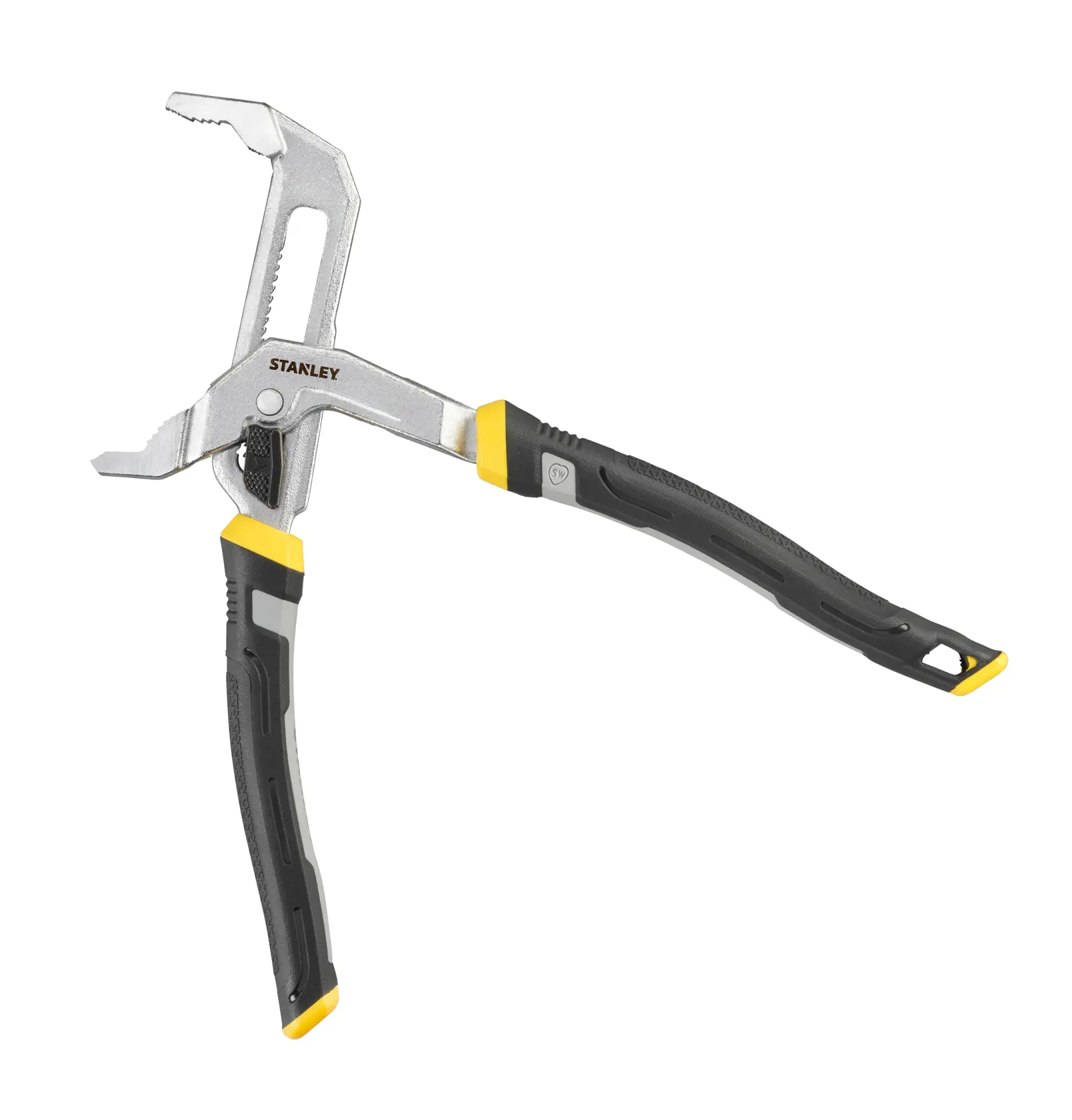 Photographie des pinces à joint coulissant STANLEY FMHT75508-0 avec poignées ergonomiques noires et jaunes, vue de face.