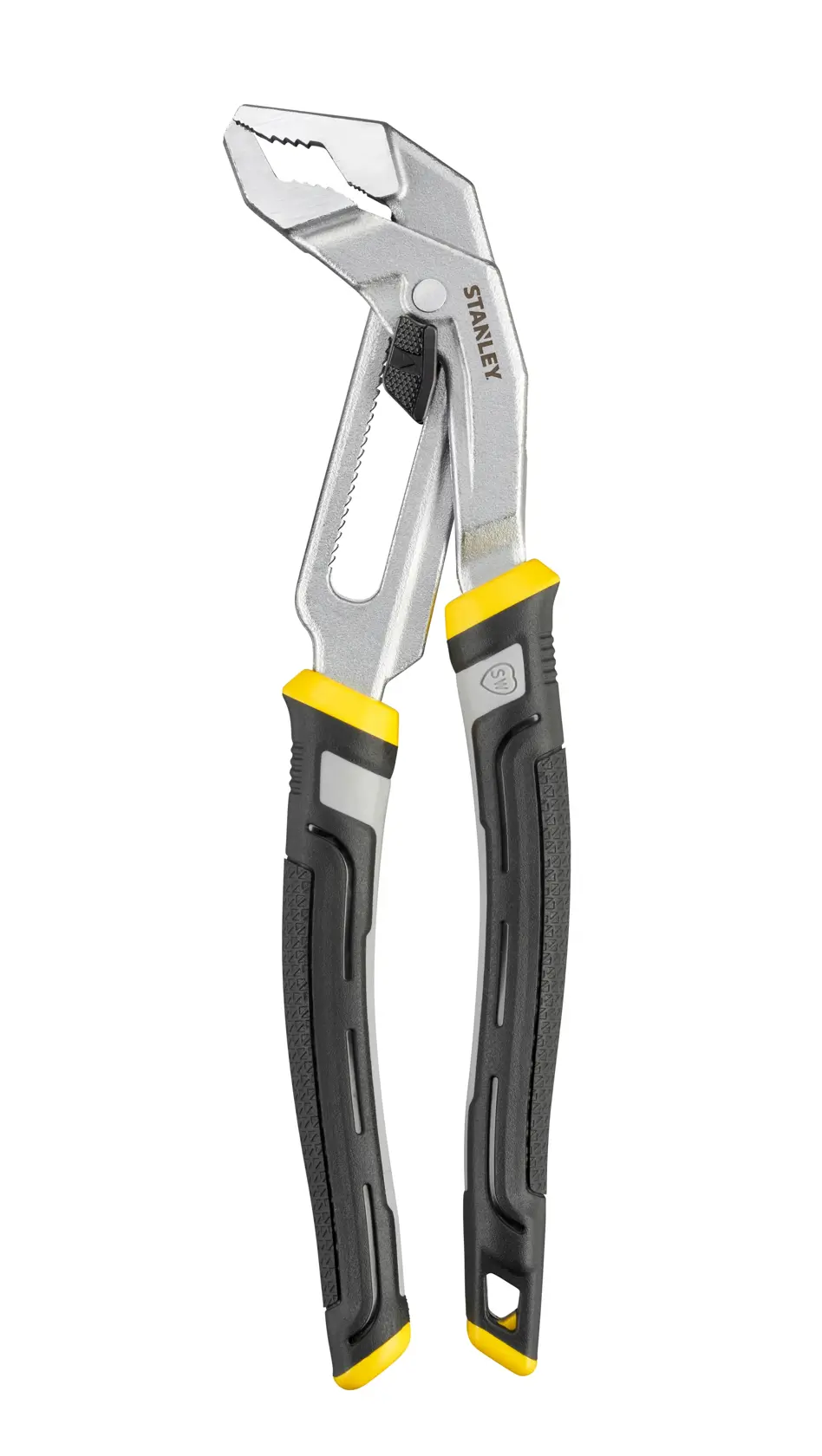 Photo de la pince multiprise réglable STANLEY FMHT75510-0 avec poignées noires et jaunes, vue de face.