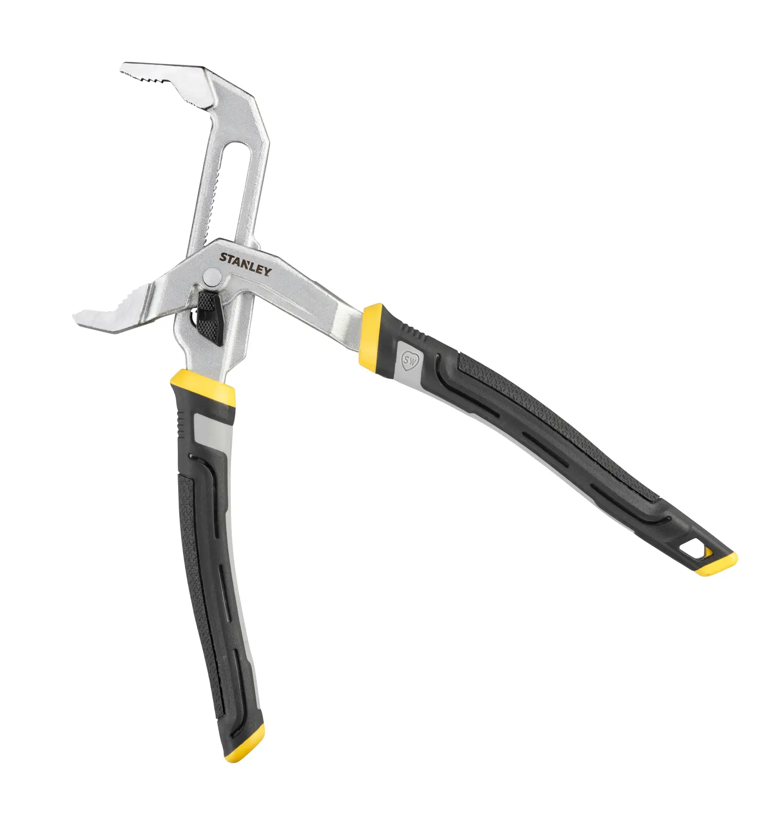STANLEY FMHT75510-0 pince multiprise avec poignées noires et jaunes, vue latérale sur fond blanc.
