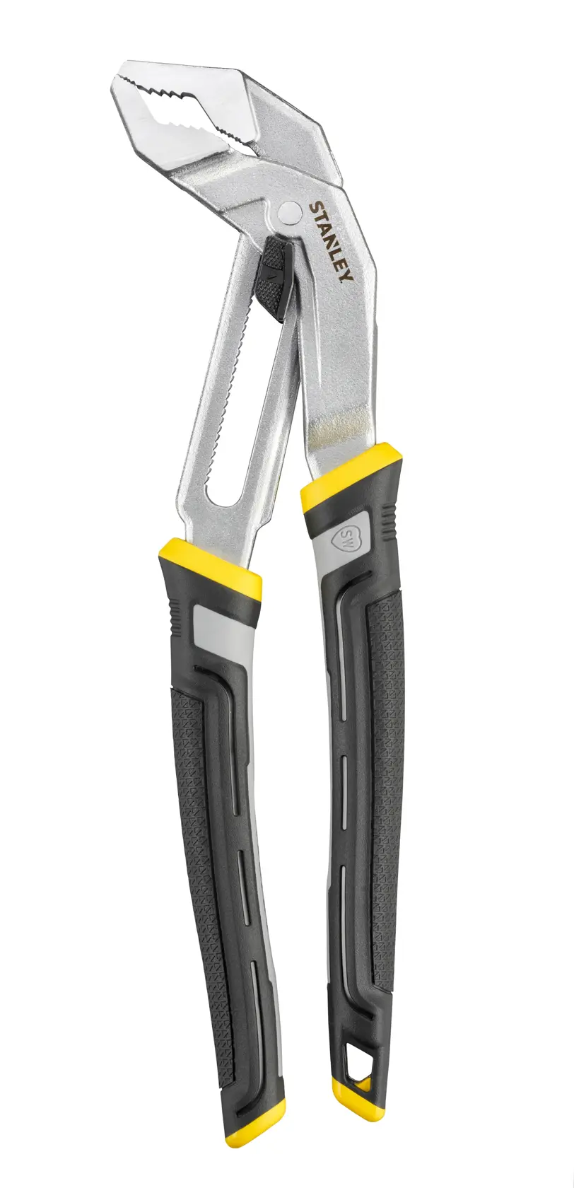 STANLEY FMHT75512-0 pince multiprise réglable à poignées ergonomiques noires et jaunes, vue de face.