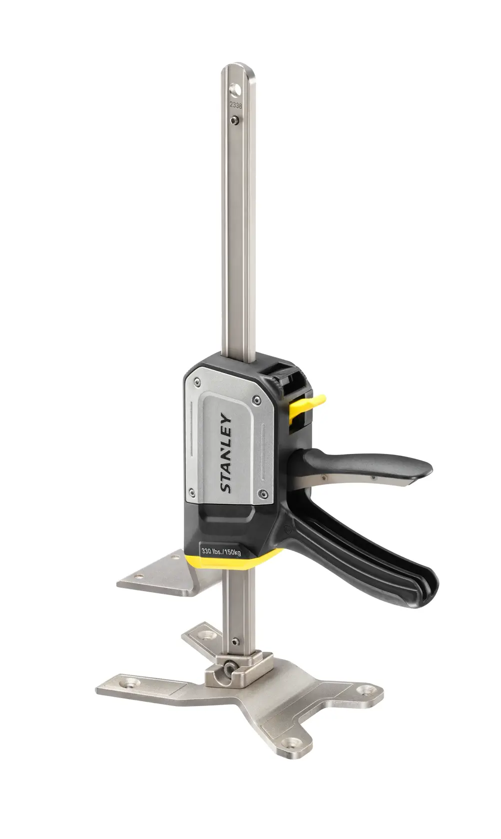 STANLEY FMHT83550-1 photography of heavy duty bar clamp with metal frame, black and yellow accents, front angle on white background.
