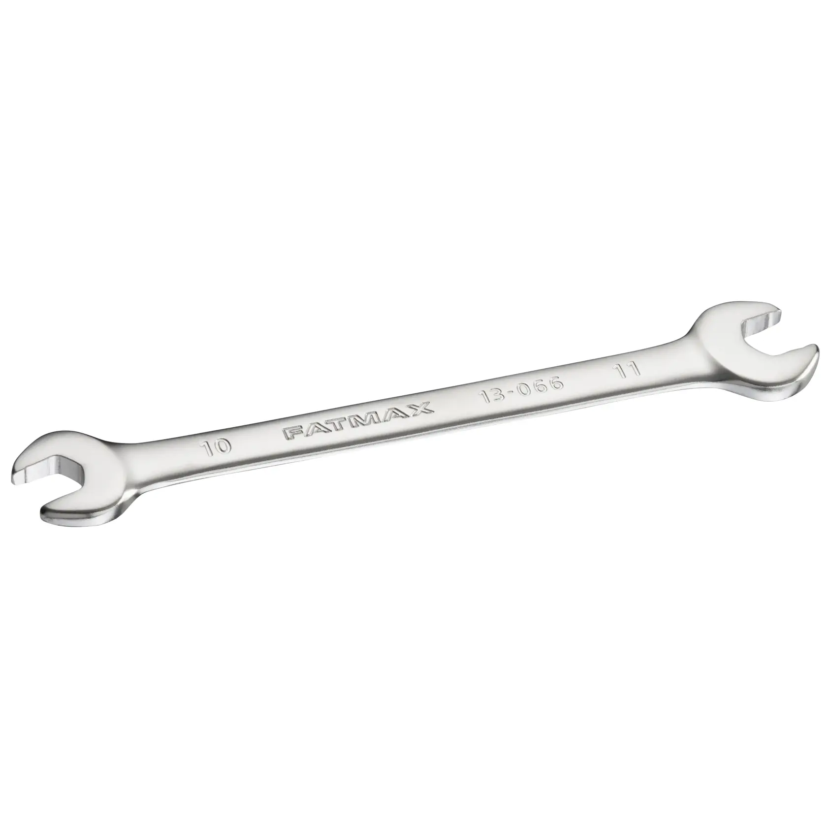 Chiave doppia STANLEY FMMT13066-0, argento, FatMax, misura 10-11mm, vista laterale, sfondo bianco.