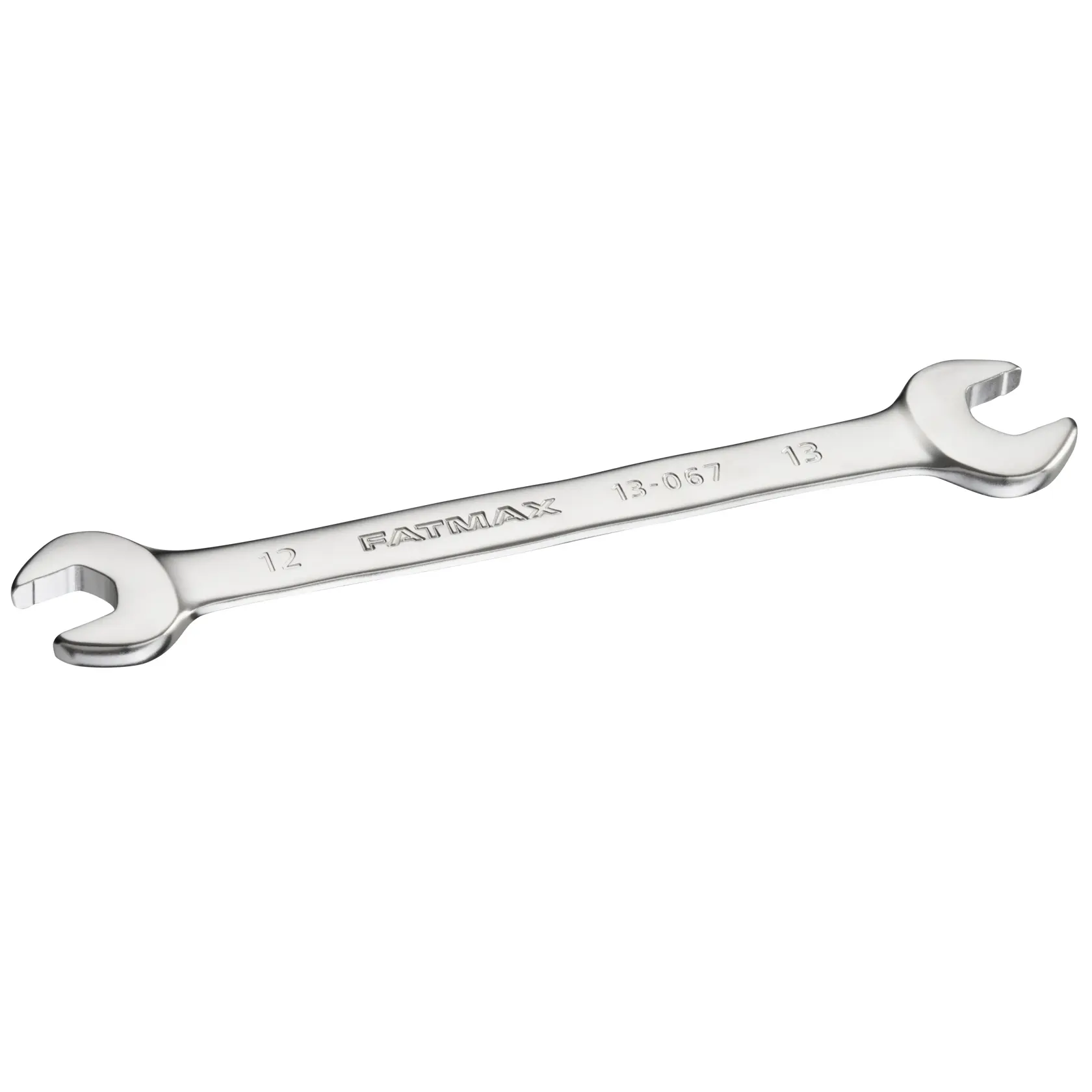 Clé à fourche STANLEY FMMT13067-0 argentée, vue du dessus sur fond blanc, têtes métriques 12mm et 13mm.