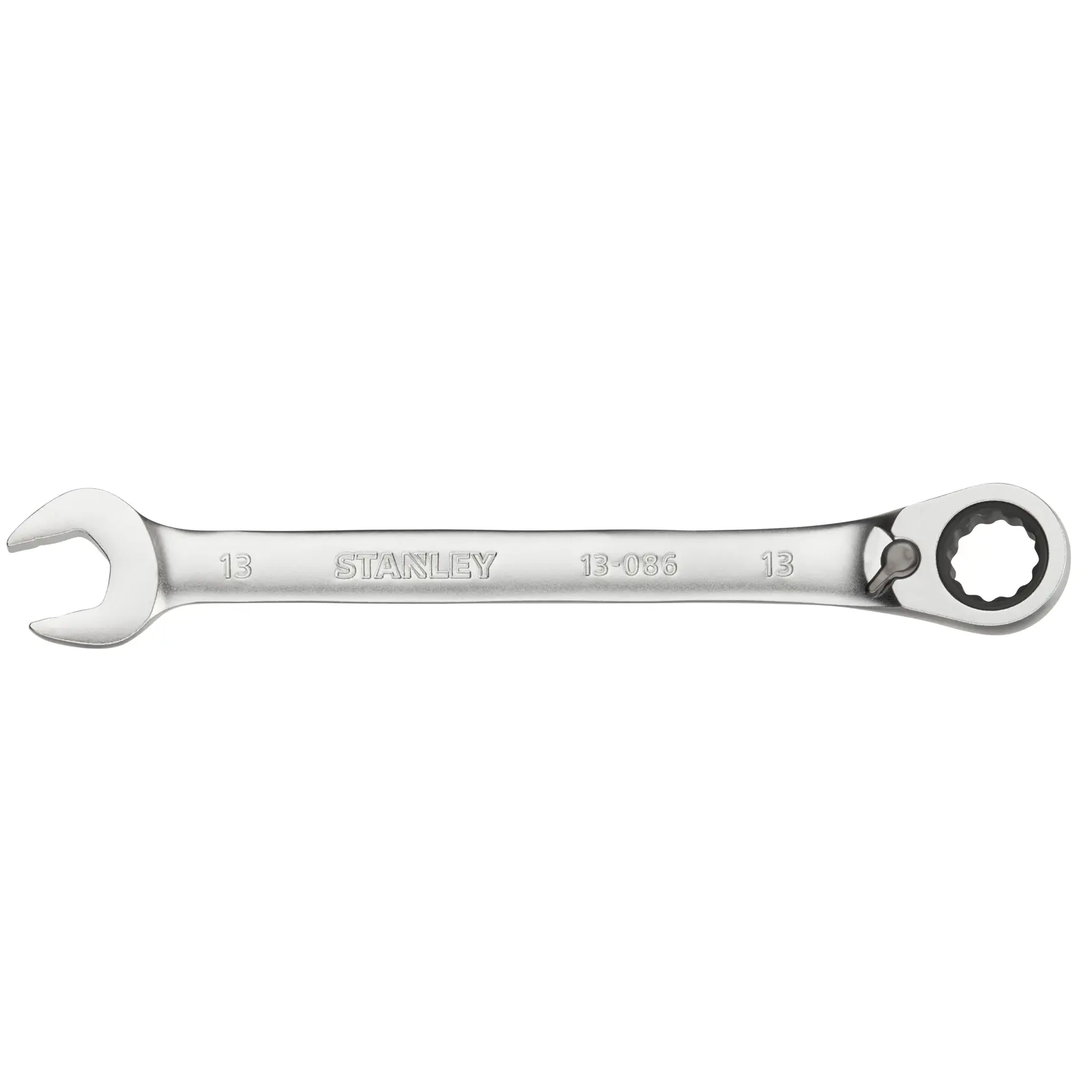 STANLEY FMMT13086-0 chiave combinata a cricchetto argento, angolo frontale, fotografia prodotto