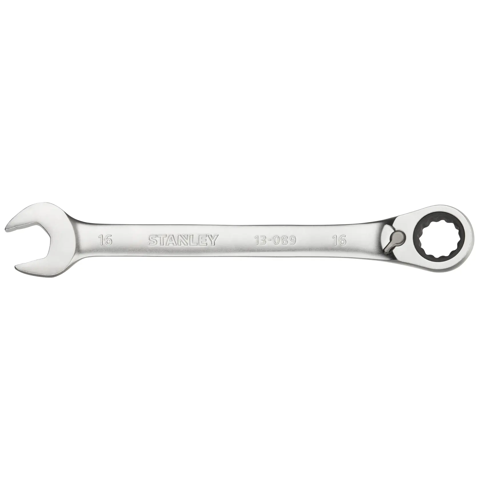 Chiave combinata a cricchetto STANLEY FMMT13089-0 argento, angolo frontale, fotografia utensile manuale.