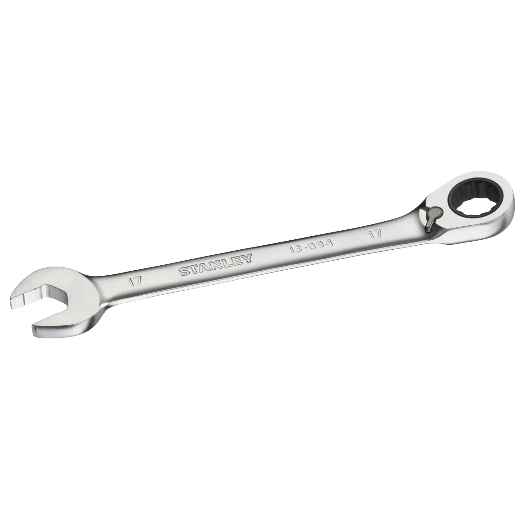 Stanley FMMT13094-0 clé à cliquet combinée chromée 17mm, photo du produit sur fond blanc.