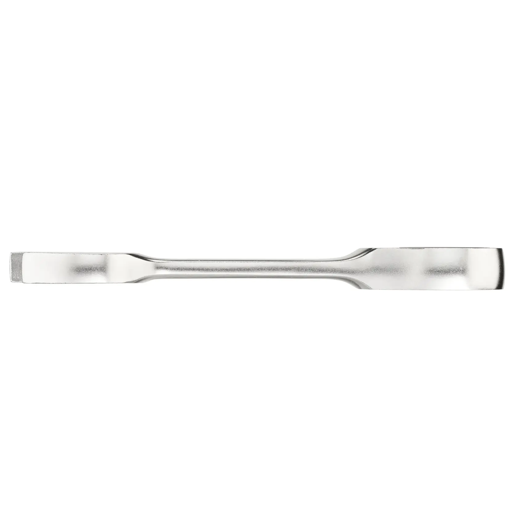 STANLEY FMMT13115-0 double-ended flat pry bar, silver metal, photography, side view on white background.