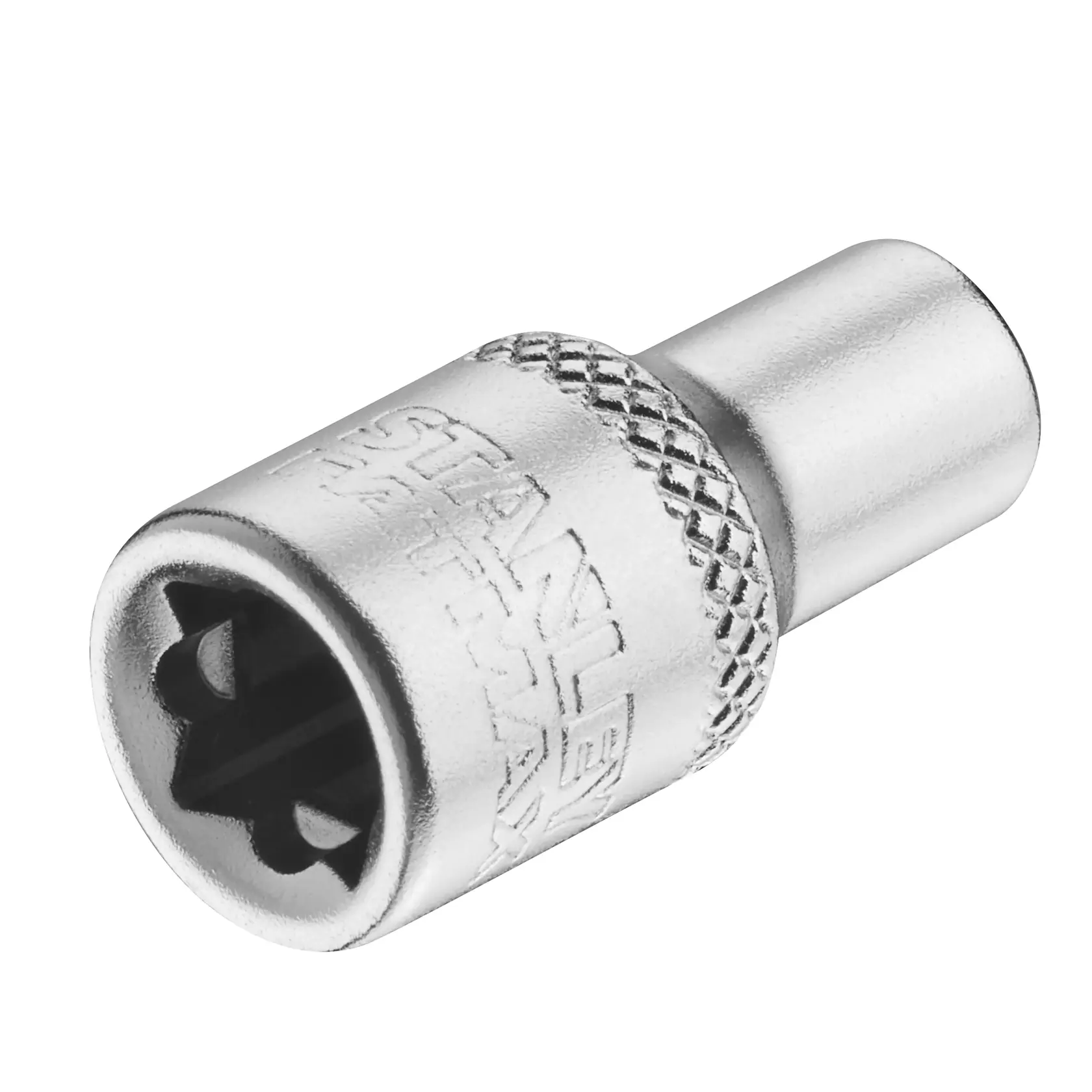 STANLEY FMMT17187-0 douille finition chrome avec zone moletée, photographie de produit sur fond blanc.