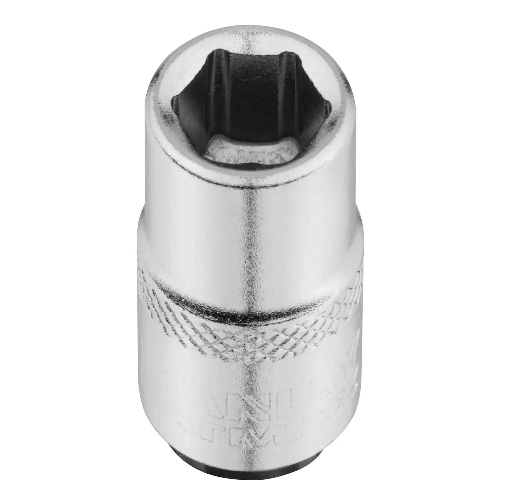 STANLEY FMMT17192-0 douille chromée, hexagonale, angle avant, accessoire d’outil, fond blanc.