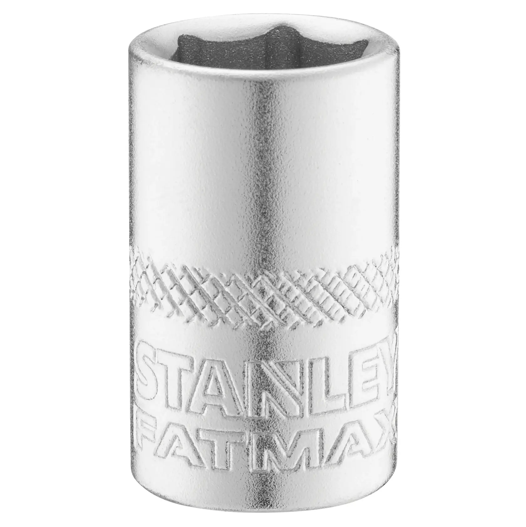 STANLEY FMMT17195-0 douille chromée avec prise moletée, angle avant, fond blanc.