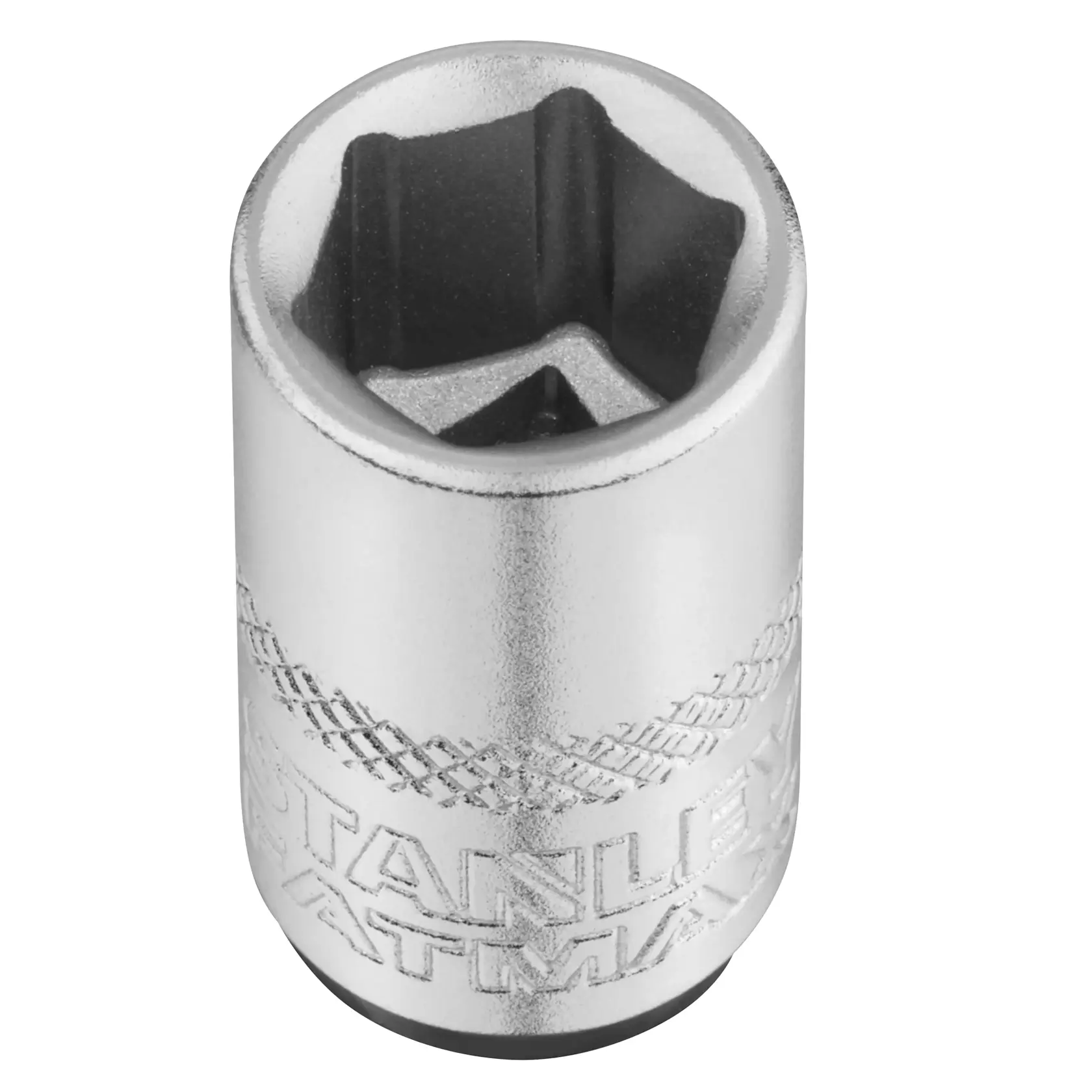 STANLEY FMMT17195-0 douille chromée, forme hexagonale, gros plan sur fond blanc.