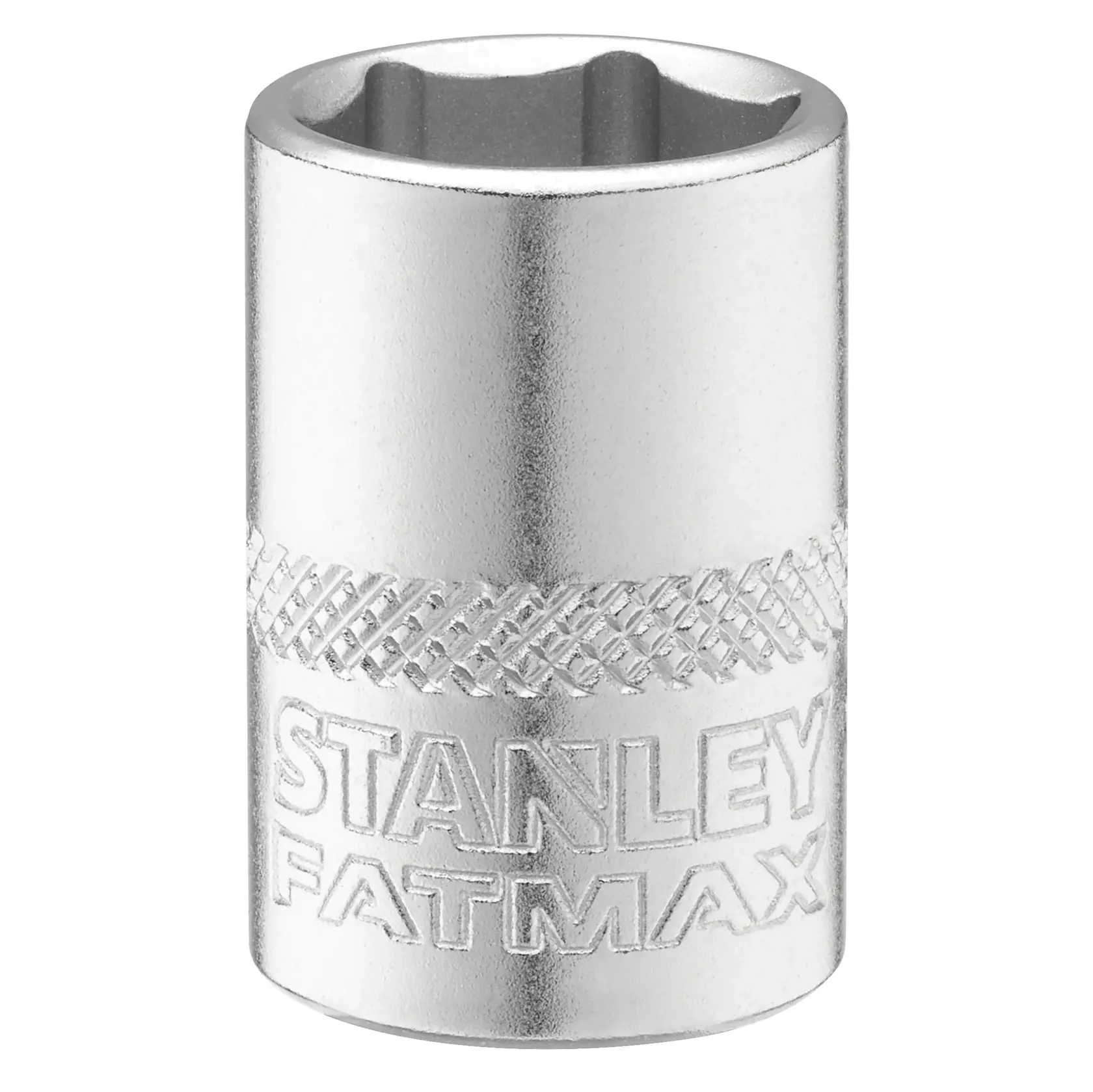 Photographie de douille STANLEY FMMT17212-0 avec prise moletée et logo en relief, angle avant, finition argentée.