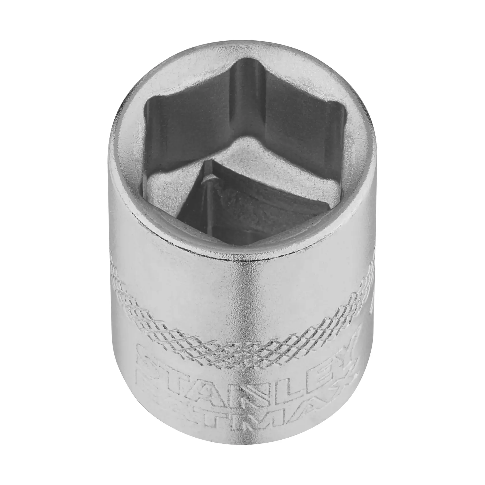 STANLEY FMMT17214-0 douille, finition chromée, gros plan, accessoire d’outil, fond blanc