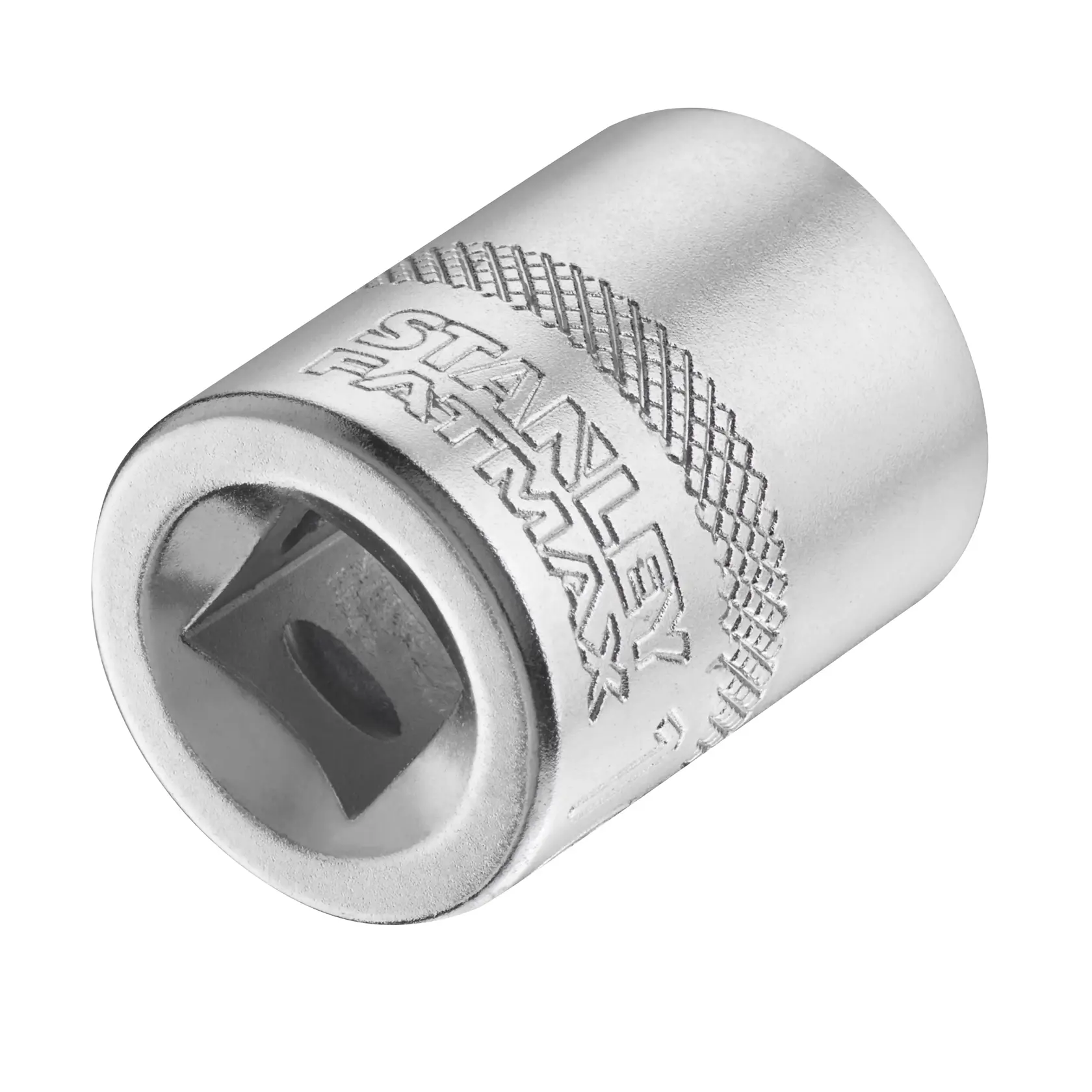 STANLEY FMMT17216-0 chrome socket tool with knurled grip, shown angled on white background.