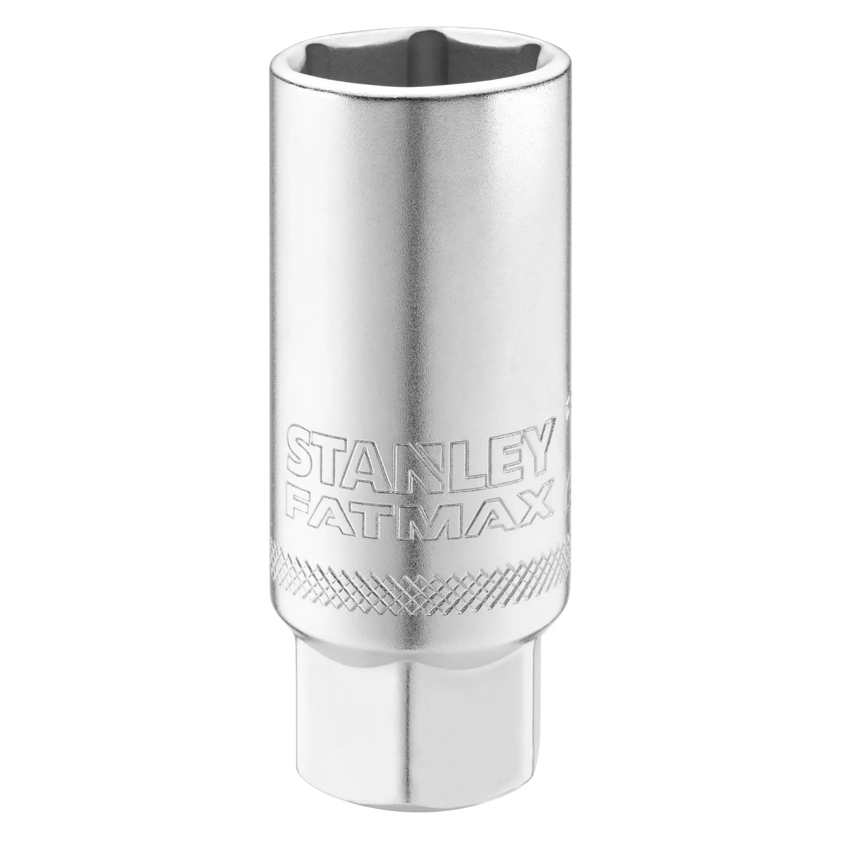 Photo de la douille chromée STANLEY FMMT17226-0, logo STANLEY FATMAX gravé, vue de face sur fond blanc.