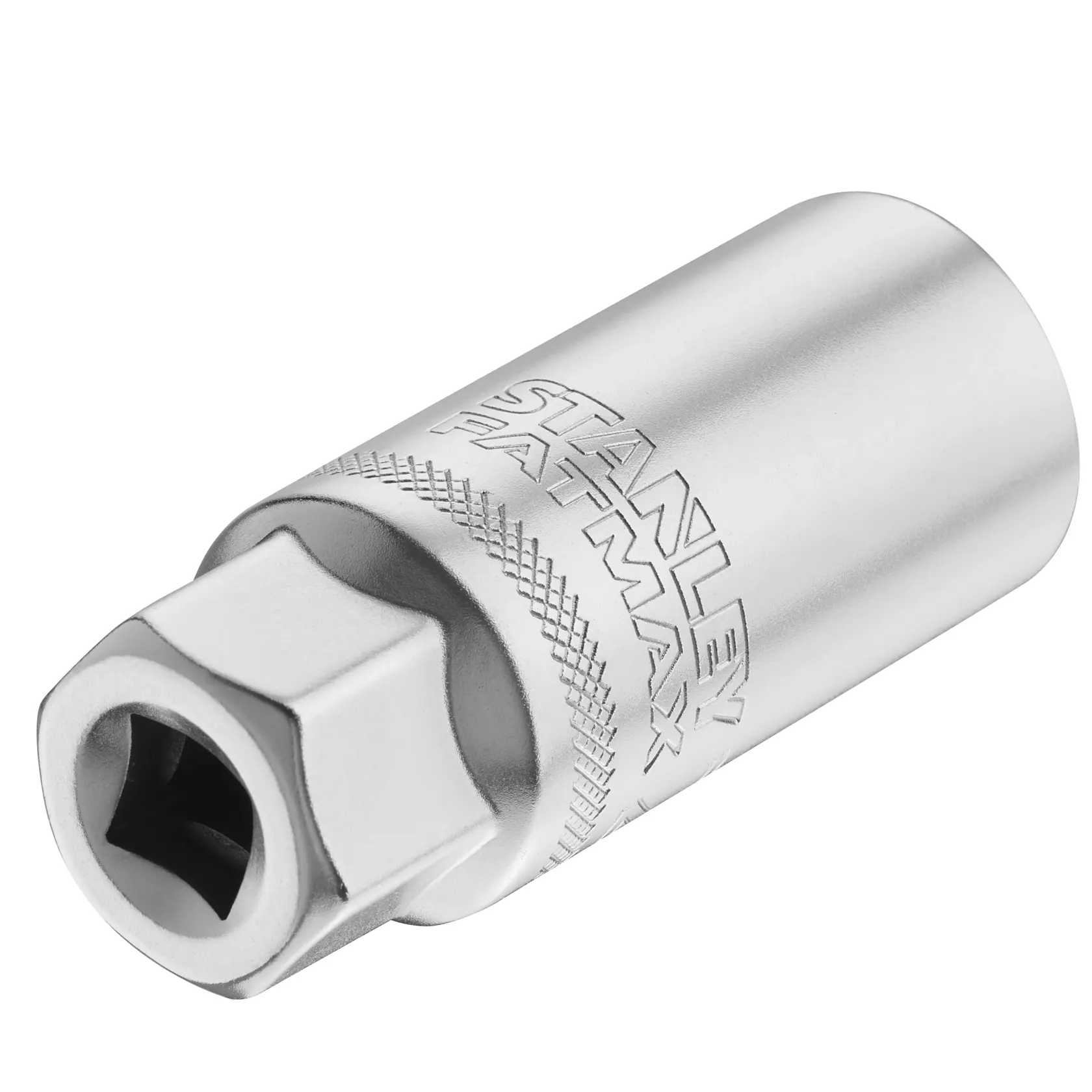 Outil douille STANLEY FMMT17226-0 argenté, angle latéral, logo FatMax gravé.
