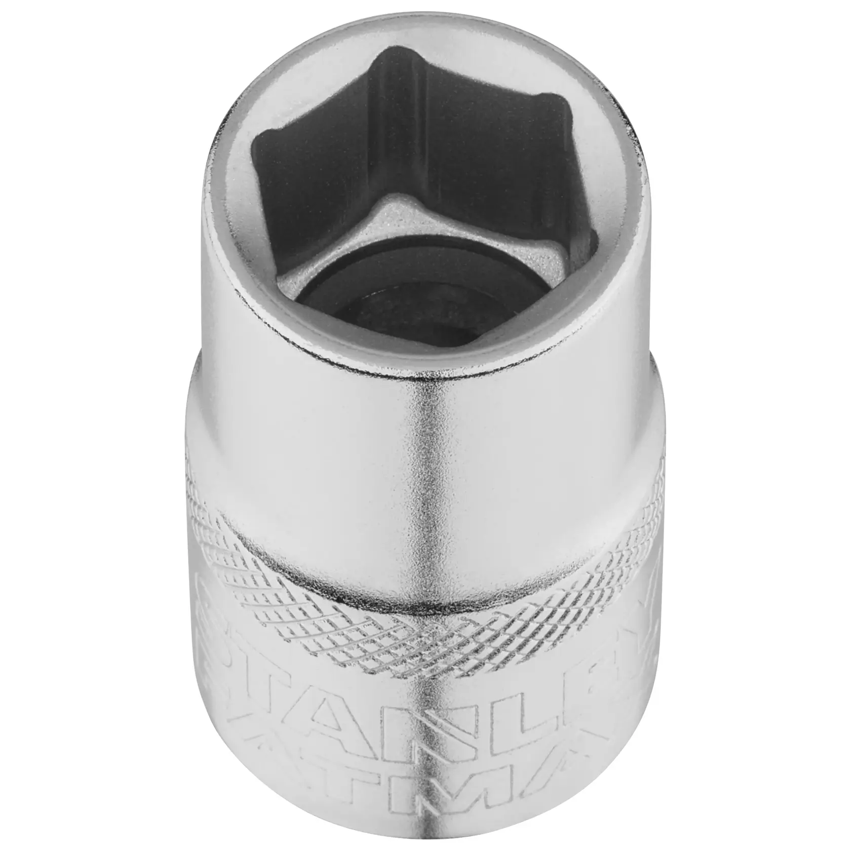 STANLEY FMMT17233-0 bussola cromata, design esagonale, vista ravvicinata frontale, accessorio per utensili manuali.
