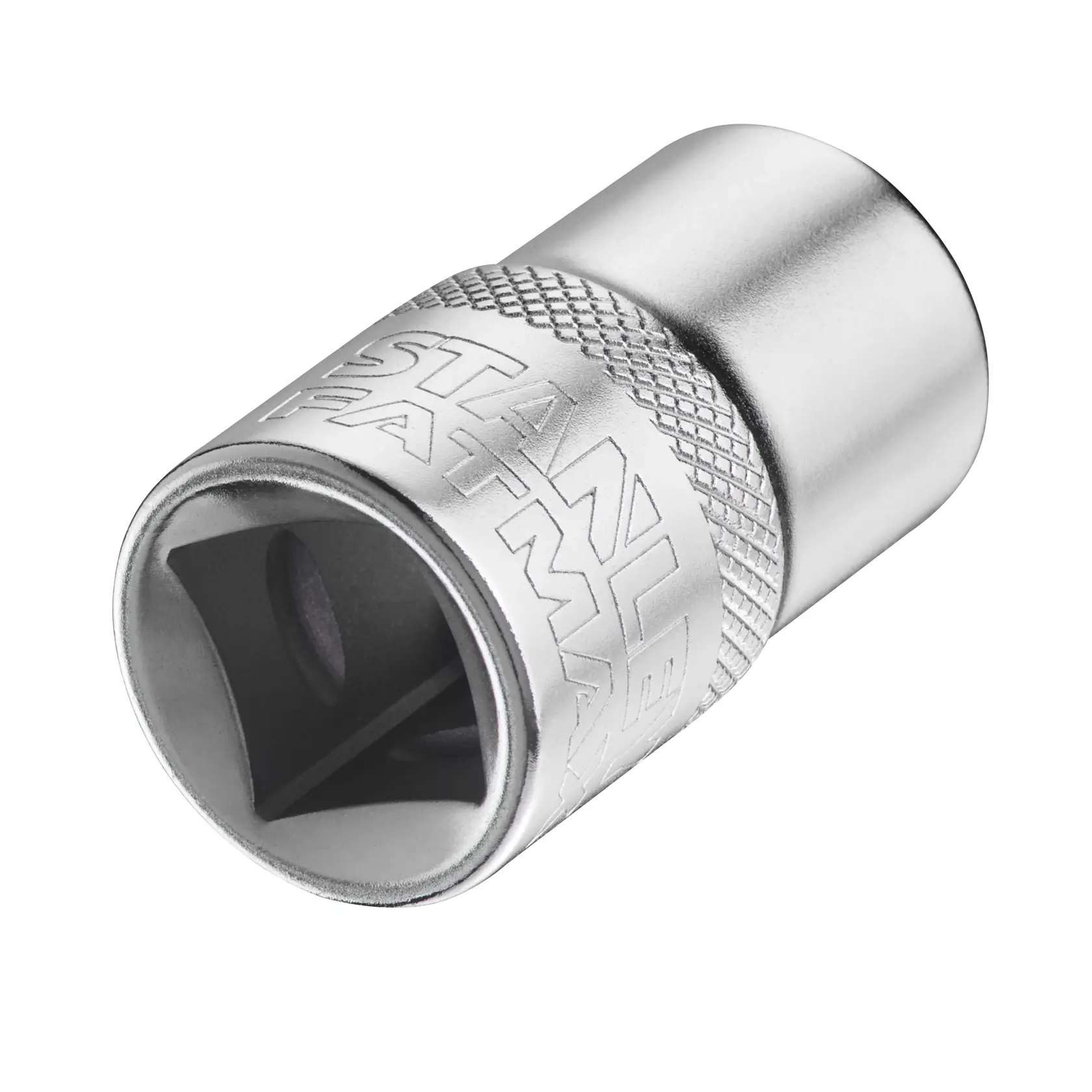 STANLEY FMMT17233-0 attrezzo a bussola argento, angolo ravvicinato, marchio inciso, fotografia su sfondo bianco.
