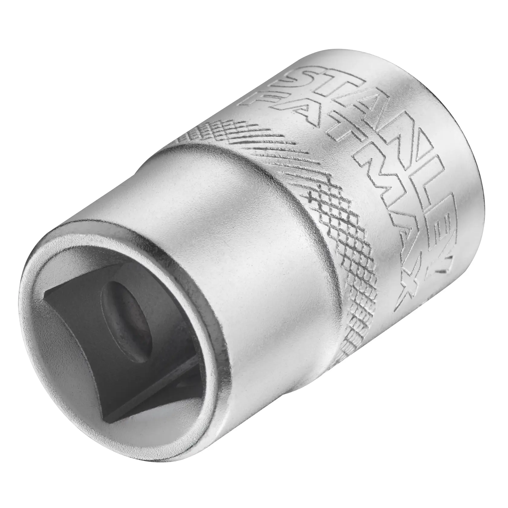 STANLEY FMMT17236-0 bussola cromata con presa zigrinata, fotografia di una singola bussola angolata su sfondo bianco.