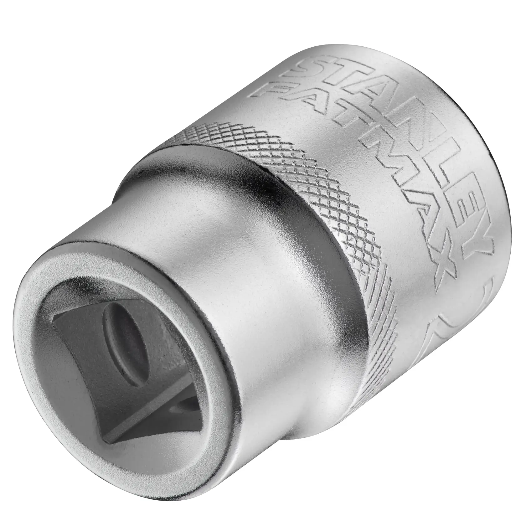 STANLEY FMMT17241-0 socket, silver finish, close-up angle, knurled grip detail, FATMAX branding visible.