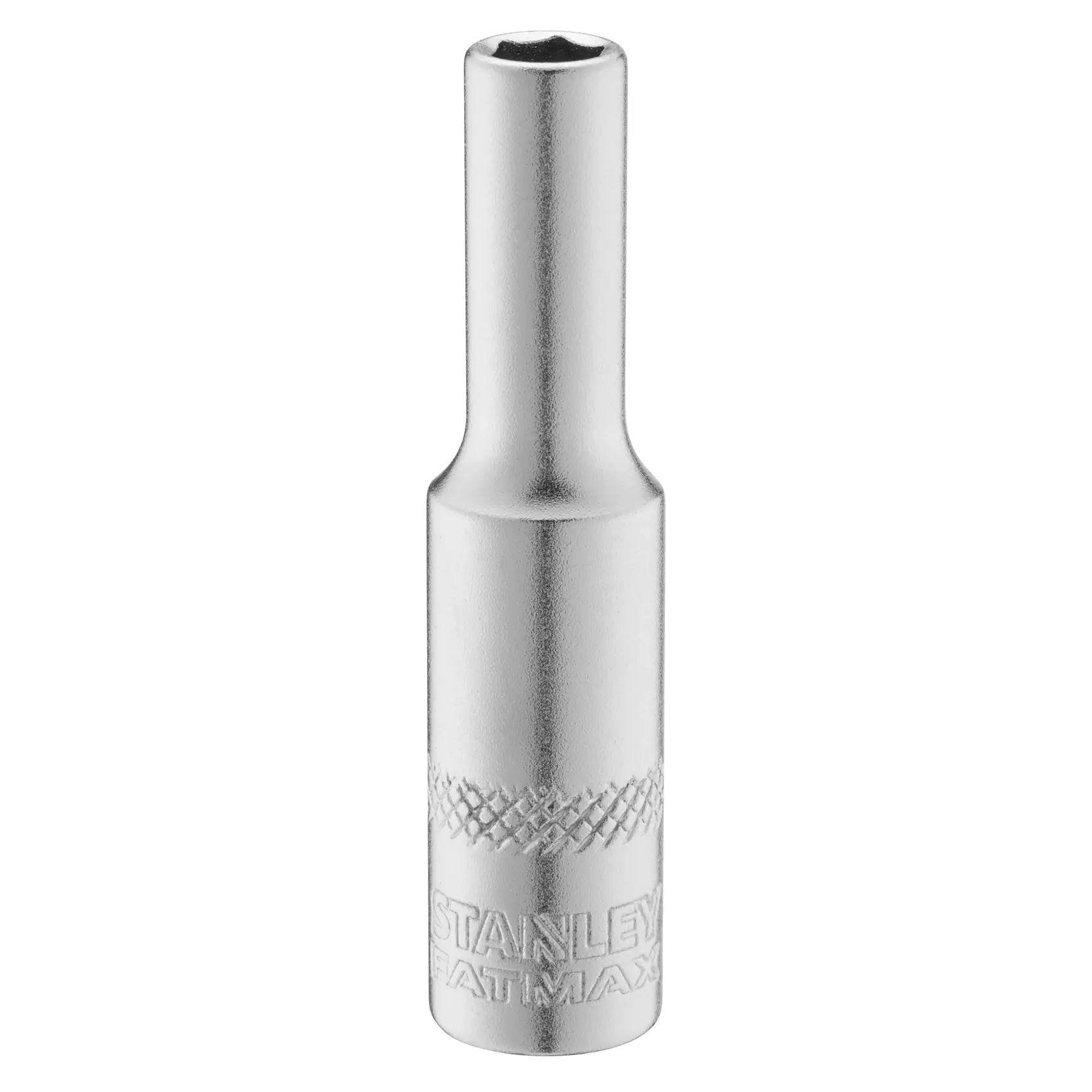 STANLEY FMMT17249-0 douille longue chromée, extrémité hexagonale, marque gravée, photo d’outil, angle avant.