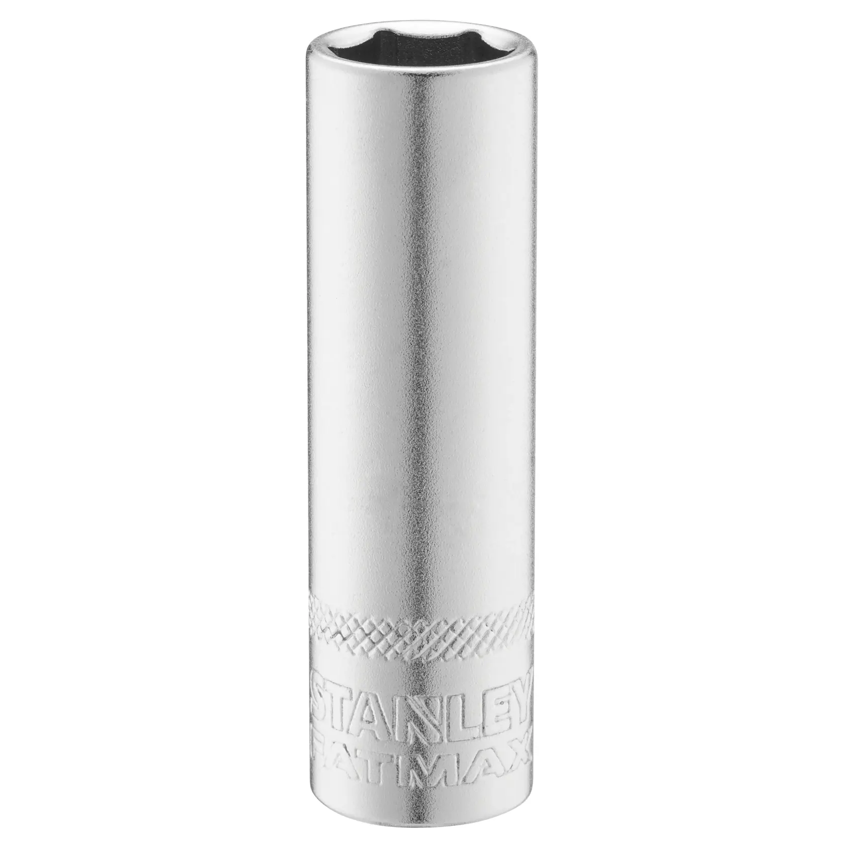 STANLEY FMMT17523-0 douille longue chromée, outil cylindrique avec marque gravée, photographie produit sur fond blanc.