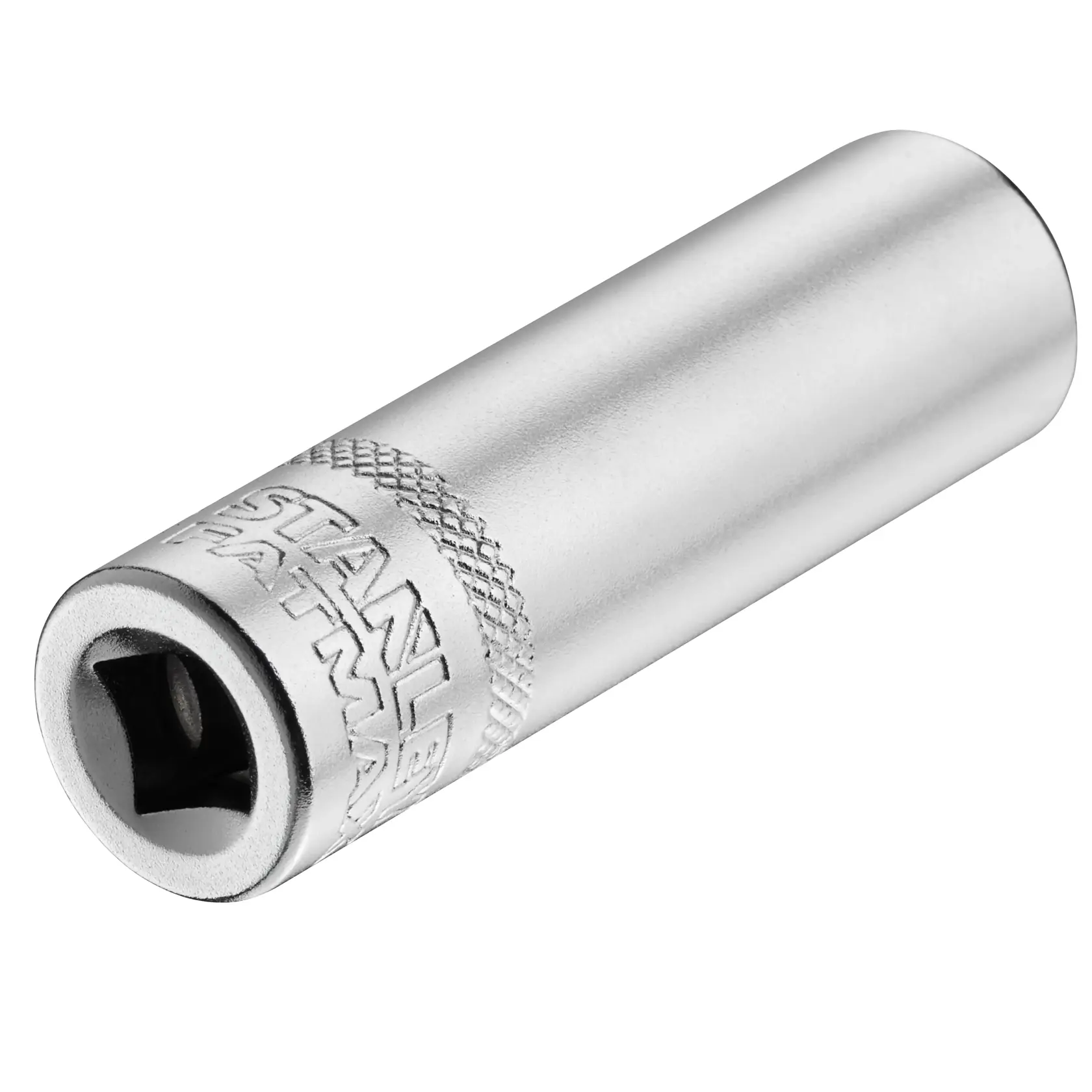 STANLEY FMMT17523-0 douille chromée, forme cylindrique, photo en gros plan sur fond blanc.