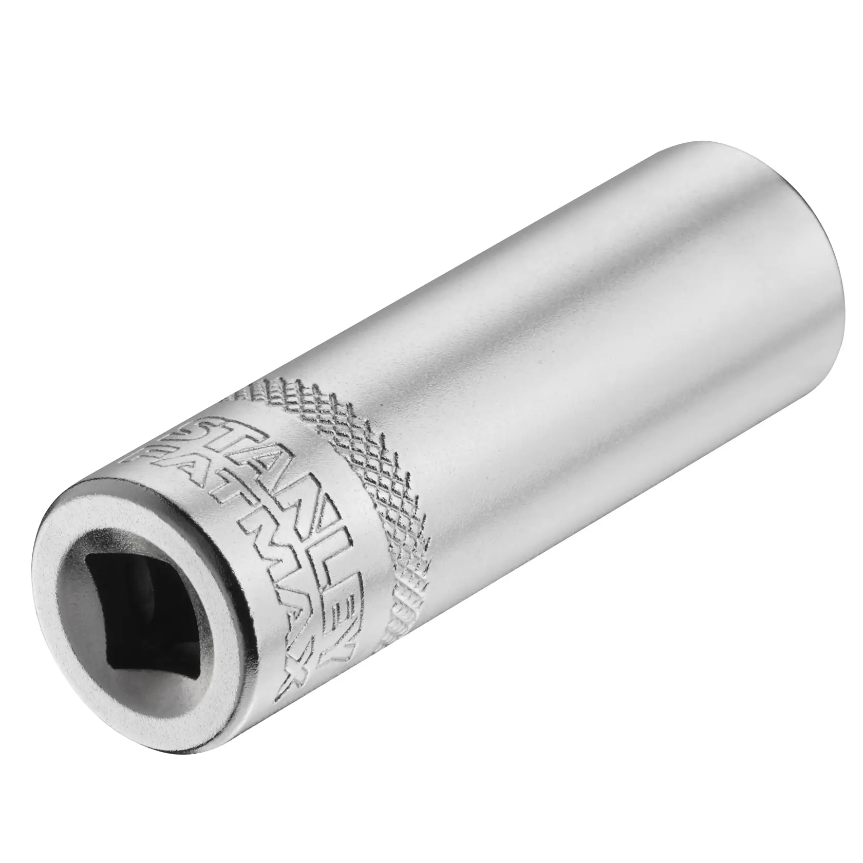 STANLEY FMMT17963-0 douille longue chromée, forme cylindrique, gravure de la marque, vue en angle sur fond blanc.