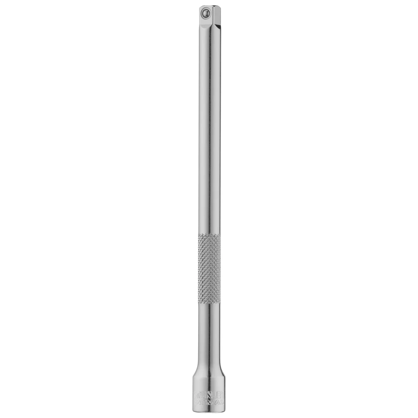 STANLEY FMMT25126-0 barra di prolunga cromata per bussola, impugnatura zigrinata, vista frontale, su sfondo bianco.