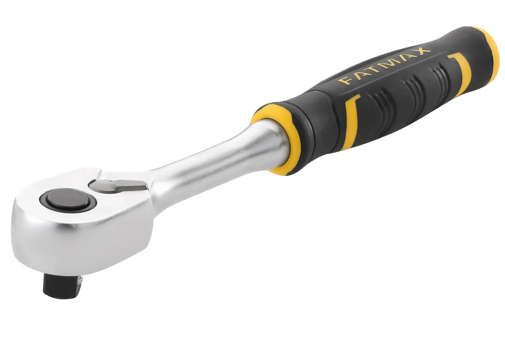 Cliquet STANLEY FMMT82677-0 avec poignée ergonomique noire et jaune, vue latérale sur fond blanc.